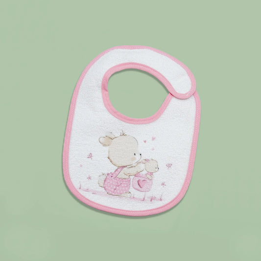 Babero impermeable con motivo de conejito en la cesta rosa