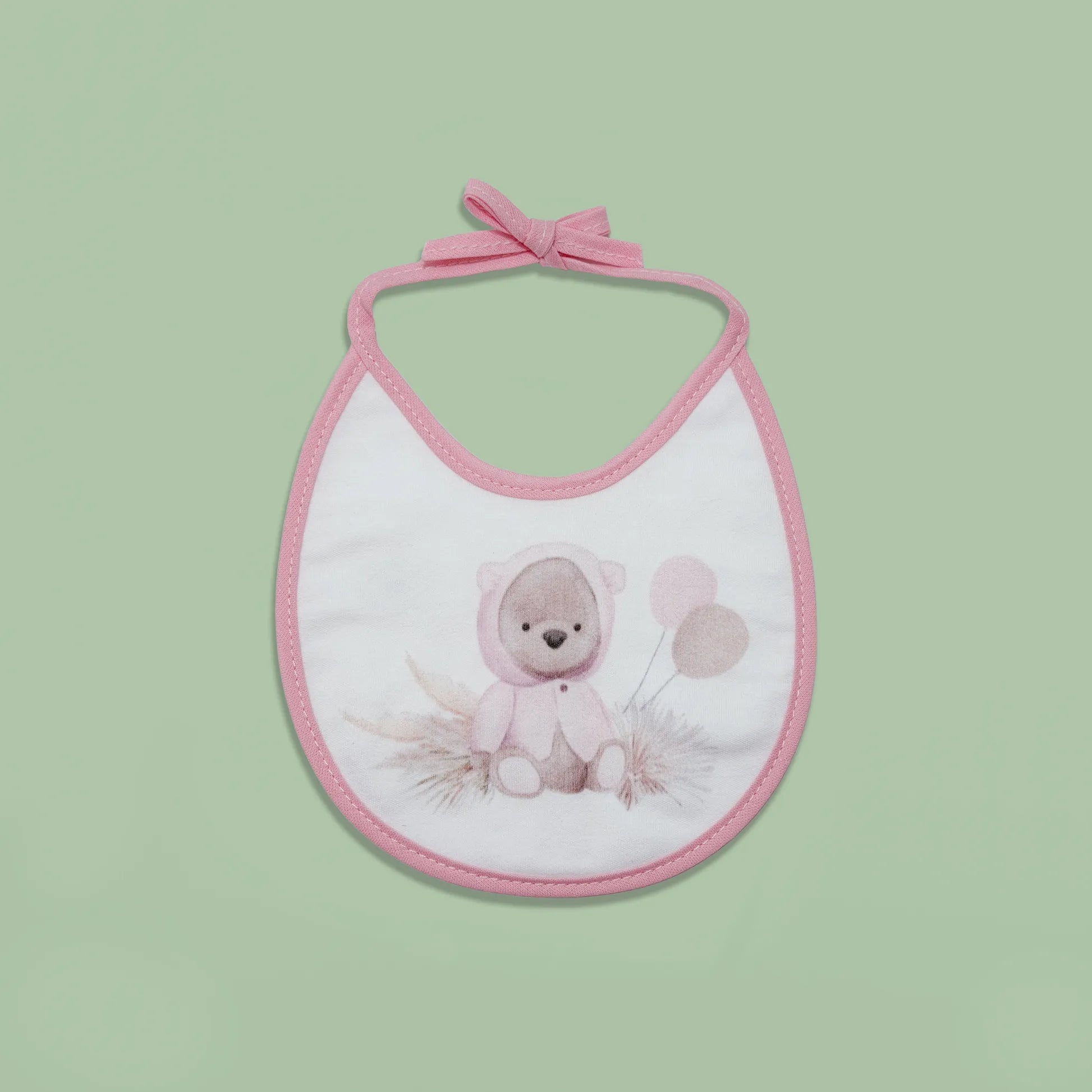 Babero con motivo de osito con capucha rosa