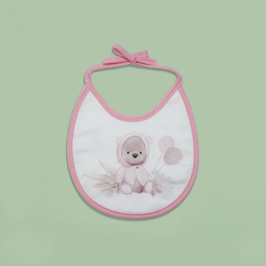 Babero con motivo de osito con capucha rosa