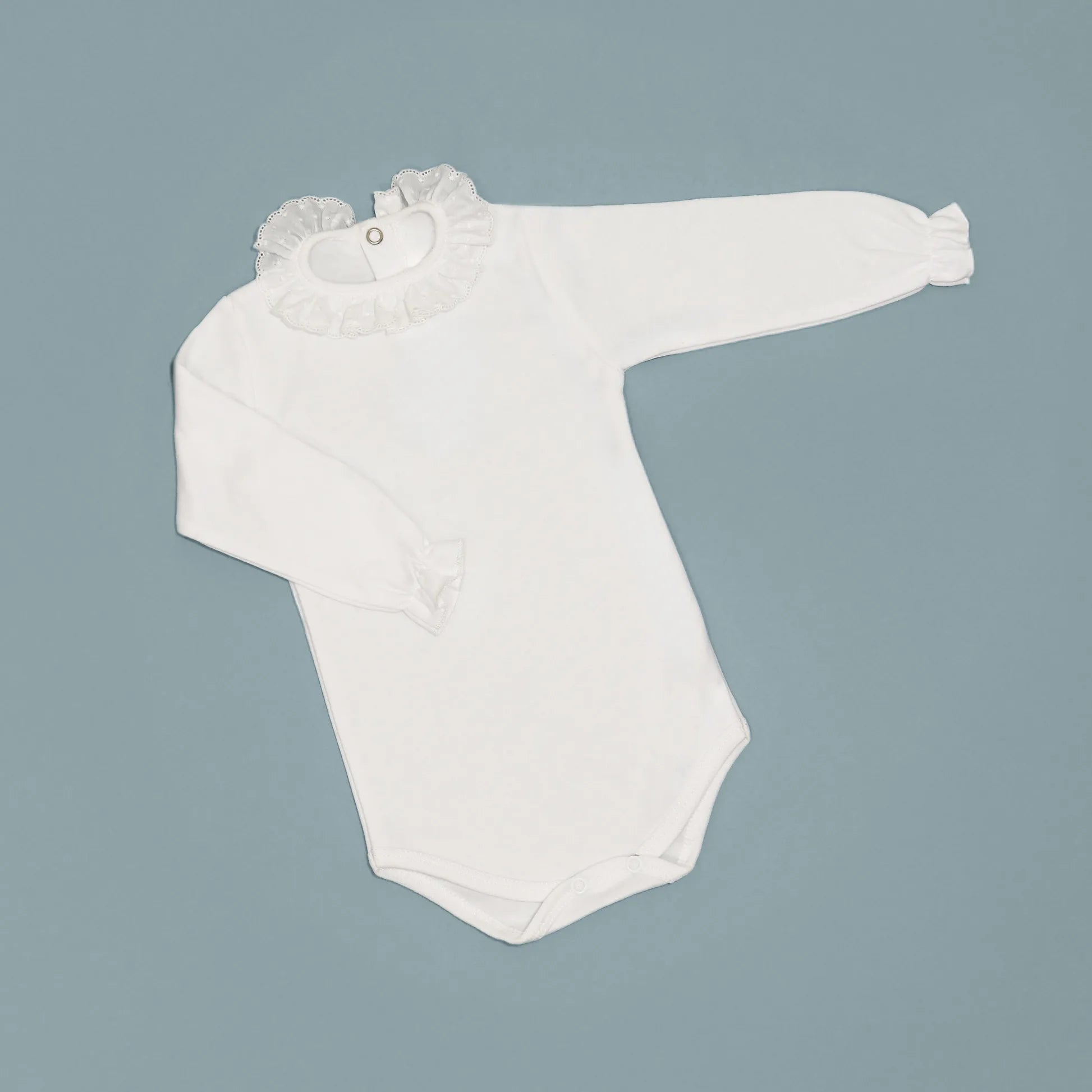 Body con cuello bordado de lunares perchado blanco