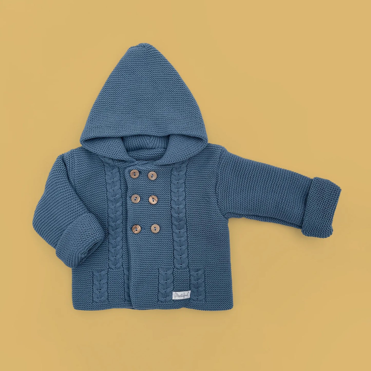 Chaqueta de punto con capucha y detalles trenzados en la parte delantera cobalto