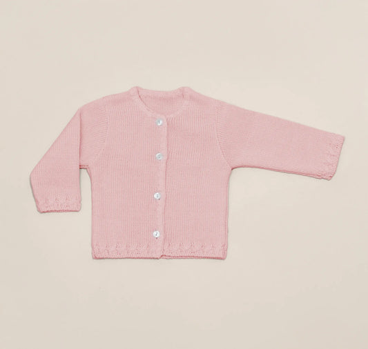 Chaqueta de punto con detalles trabajados en los bordes rosa