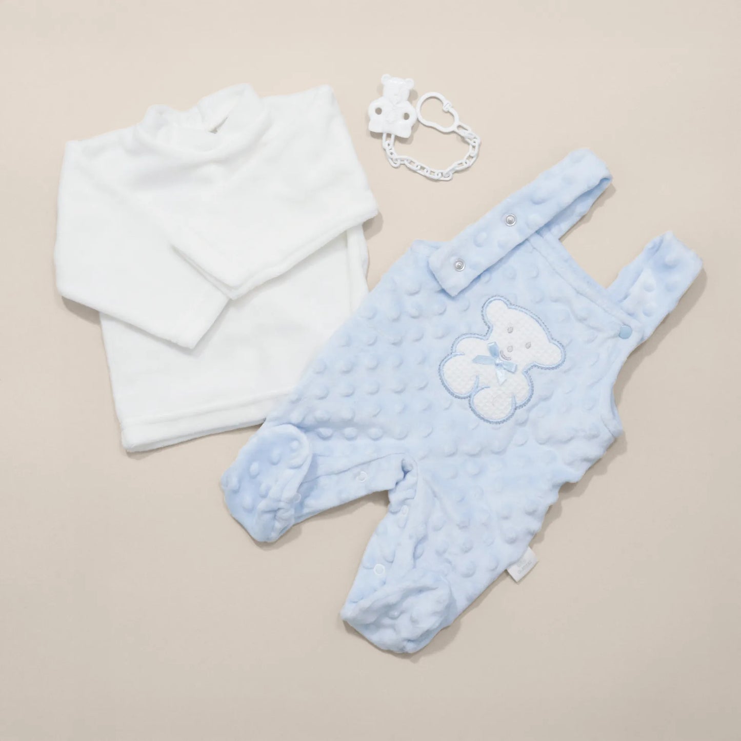 Conjunto de peto y camiseta perchada con motivo de osito waffle azul