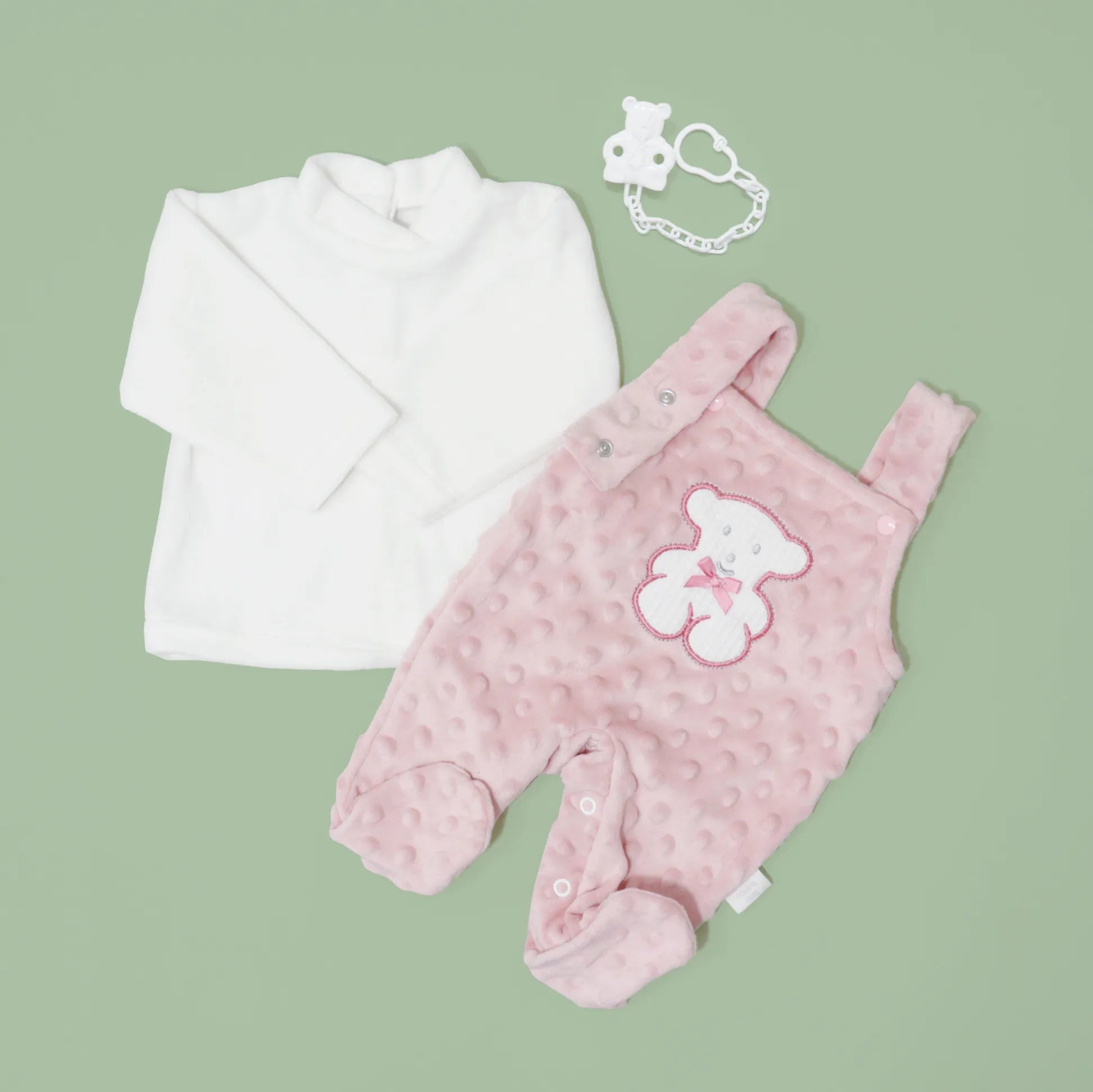 Conjunto de peto y camiseta perchada con motivo de osito waffle rosa