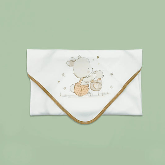 Paño para eructar con motivo de conejito en la cesta beige