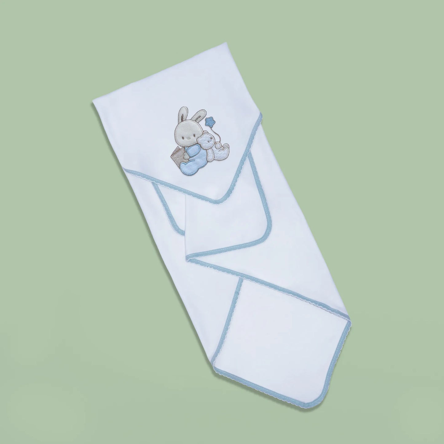 Paño para eructar con motivo de conejito y osito con libro azul