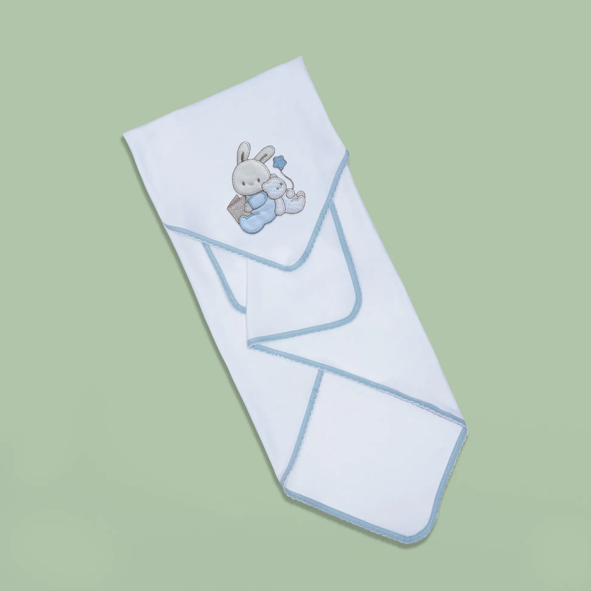 Paño para eructar con motivo de conejito y osito con libro azul