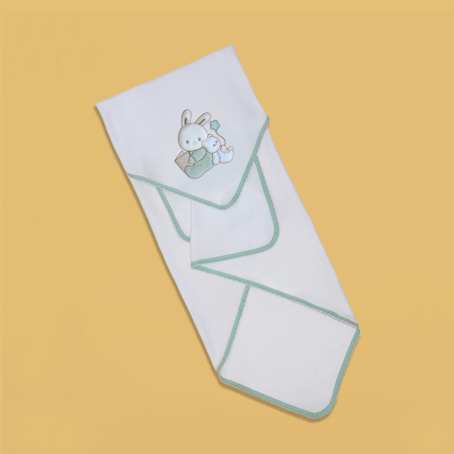 Paño para eructar con motivo de conejito y osito con libro verde
