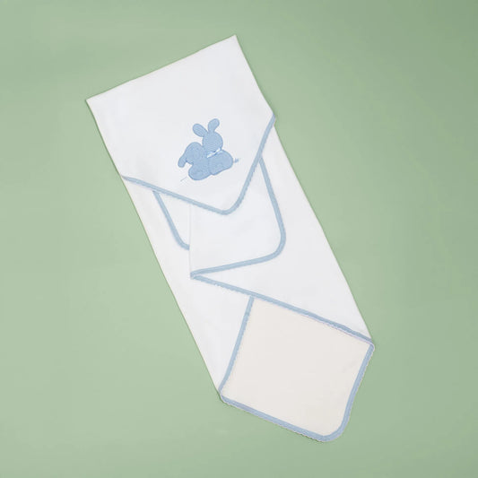 Paño para eructar con motivo de conejos de punto y lazito azul