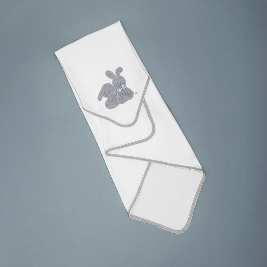 Paño para eructar con motivo de conejos de punto y lazito gris