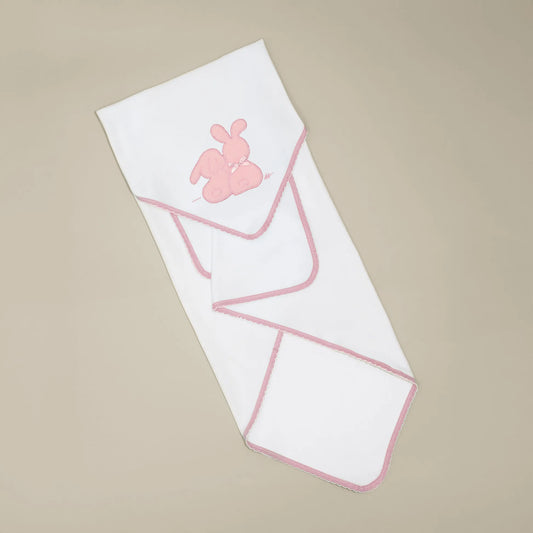 Paño para eructar con motivo de conejos de punto y lazito rosa