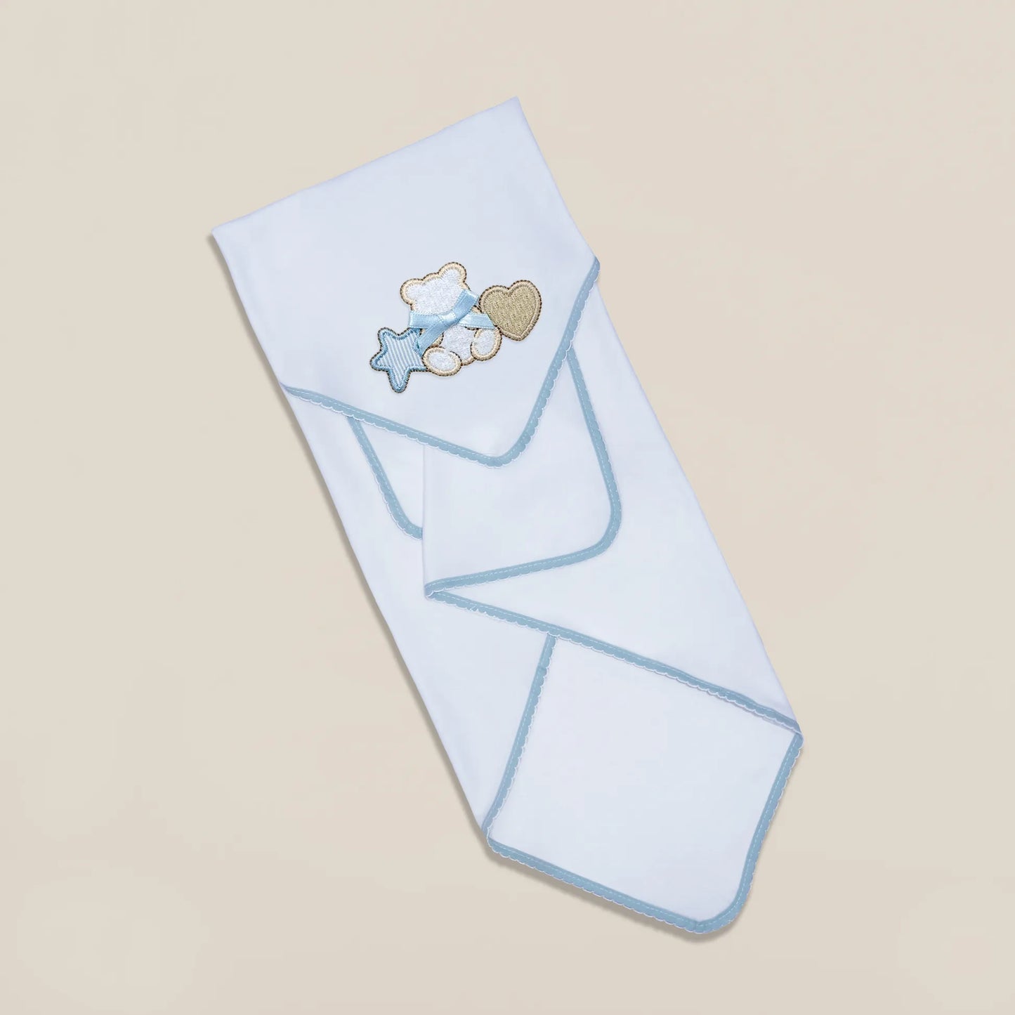 Paño para eructar con motivo de osito entre estrella y corazón azul