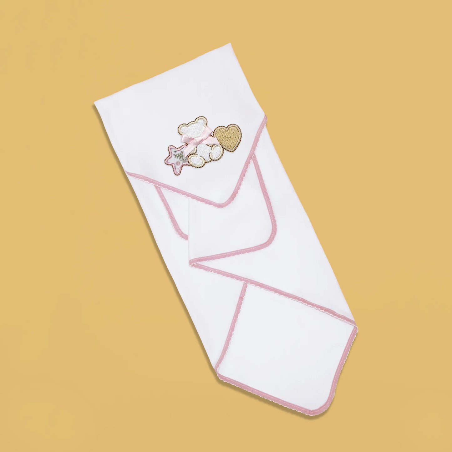 Paño para eructar con motivo de osito entre estrella y corazón rosa