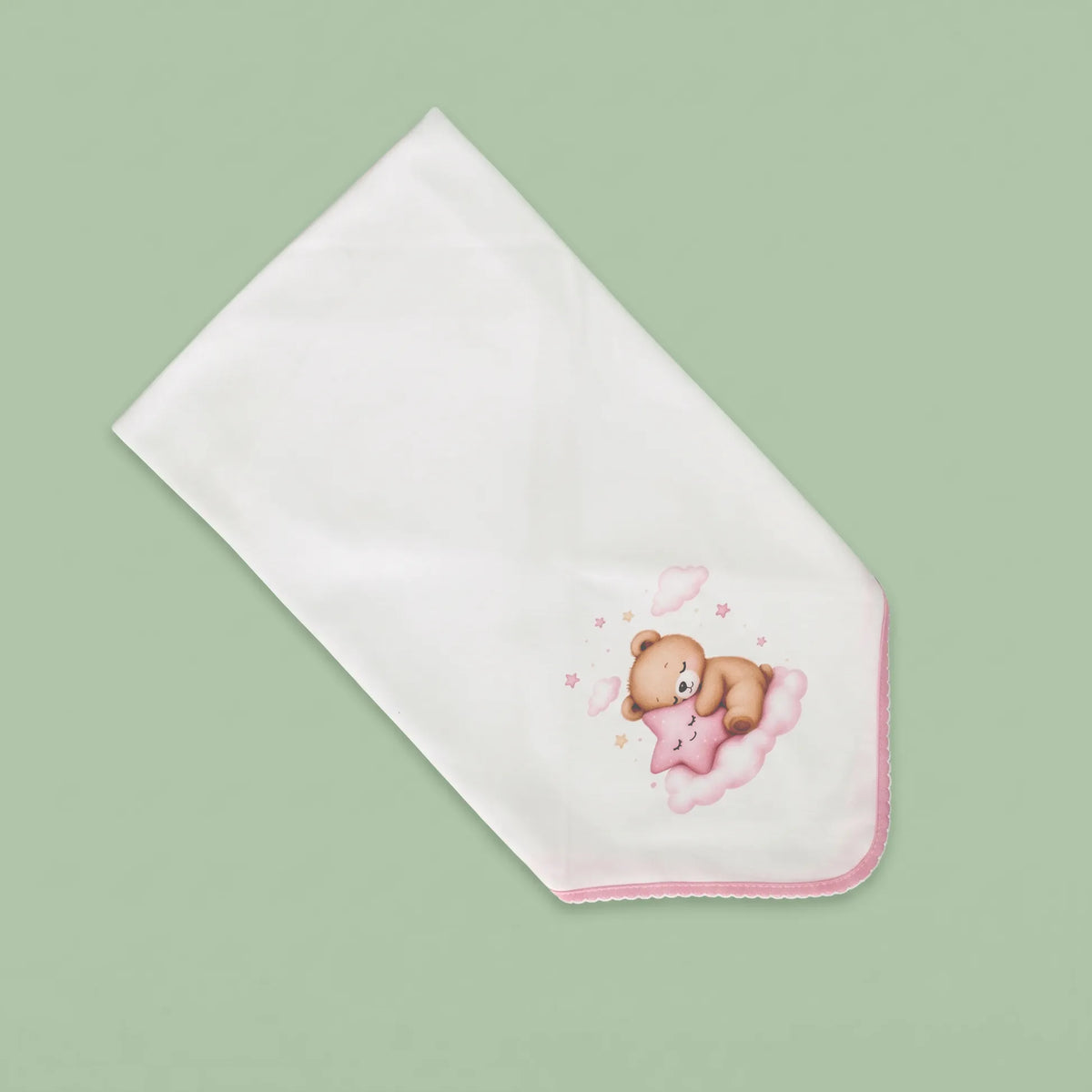 Fralda com motivo ursinho e estrela na nuvem rosa