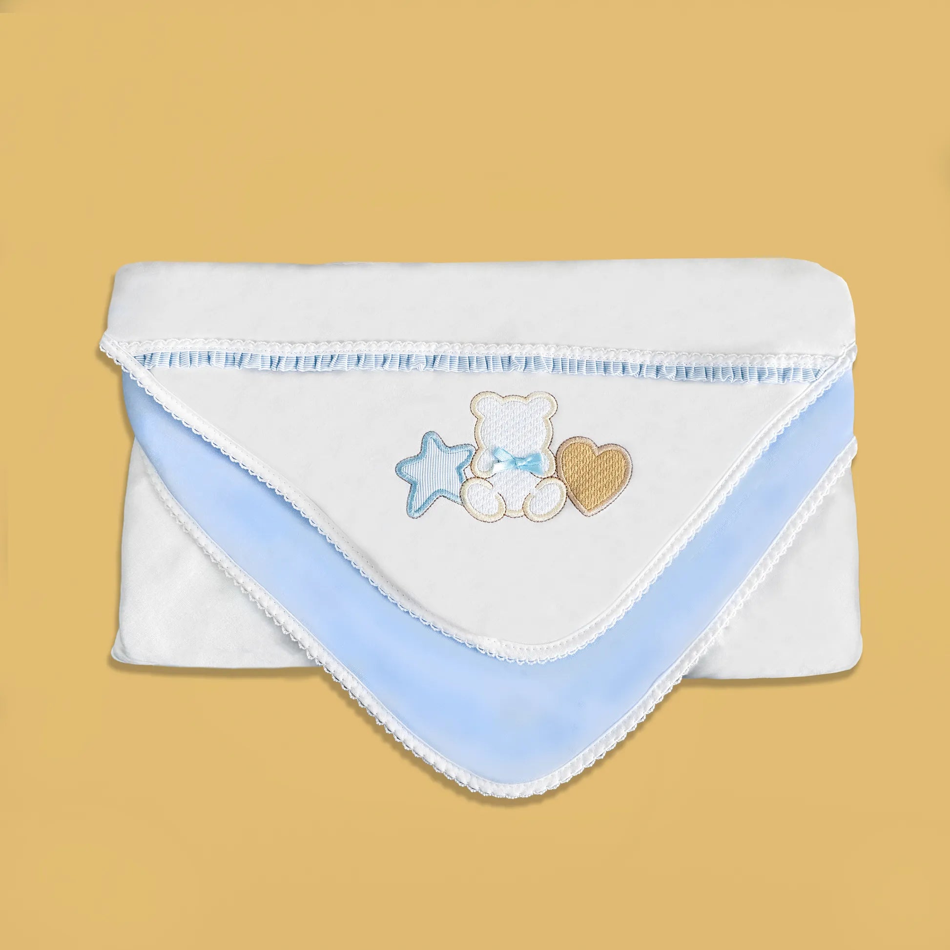 Manta de algodón con motivo de osito entre estrella y corazón azul