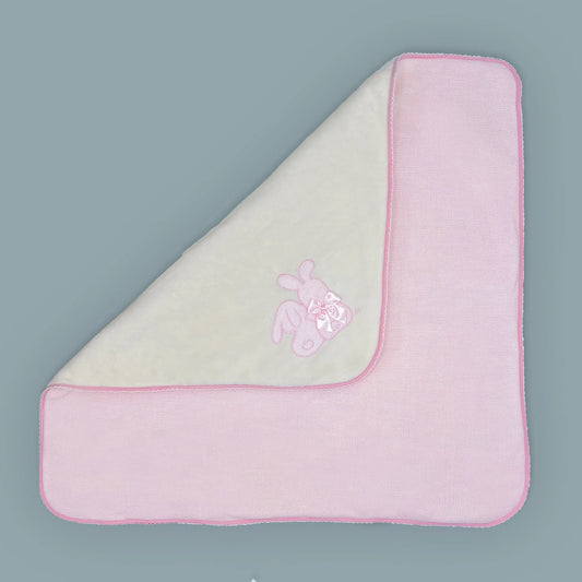 Manta con motivo de conejos de punto y lazo rosa