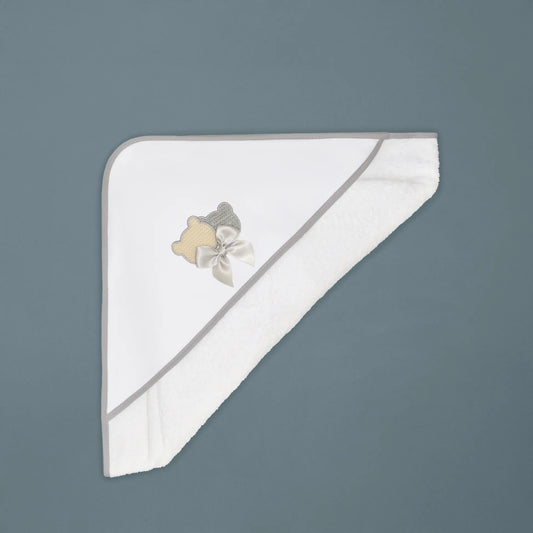 Toalla con motivo de ositos de punto y lazo gris